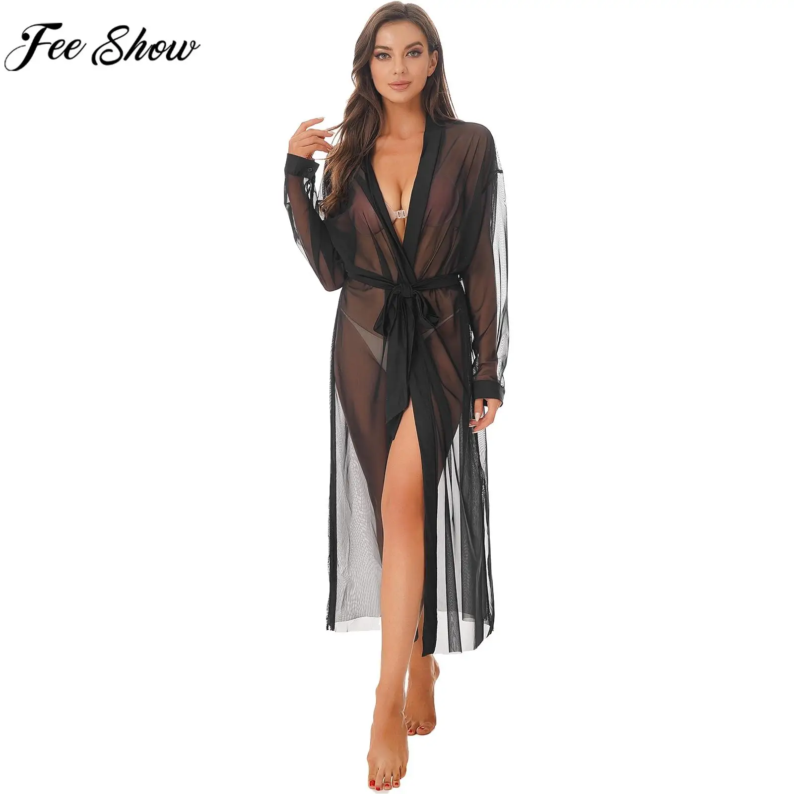 Women Sexy See-through Mesh Long Night-robe Sleepwear Sheer Cardigan Bathrobe with Belt Lingerie Loungewear Honeymoon Nightwear
Women Sexy See-through Mesh Long Night-robe Sleepwear Sheer Cardigan Bathrobe with Belt Lingerie Loungewear Honeymoon Nightwear
