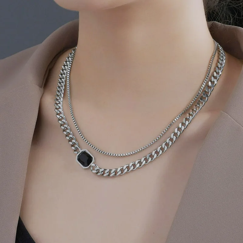 New BlackInlaid Zircon Double Layer Stainless Steel Necklace Women’s Personality Fashion Pendant Wedding Jewelry Birthday Gift
New BlackInlaid Zircon Double Layer Stainless Steel Necklace Women’s Personality Fashion Pendant Wedding Jewelry Birthday Gift