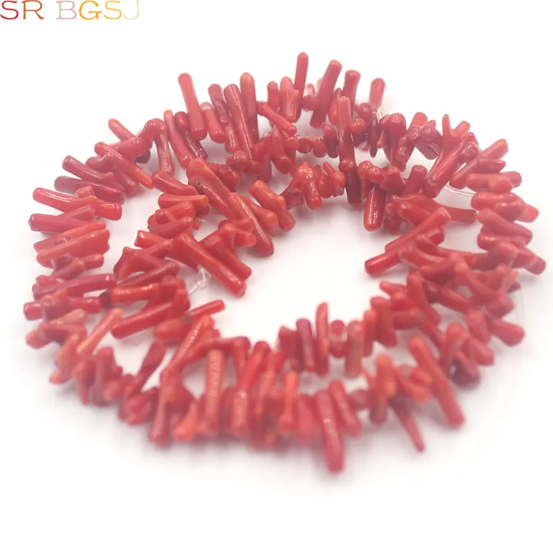 

6-12mm Nice Red Branch Sea Bamboo Coral Chips Spacer Smart Jewelry Making Beads Strand 15"