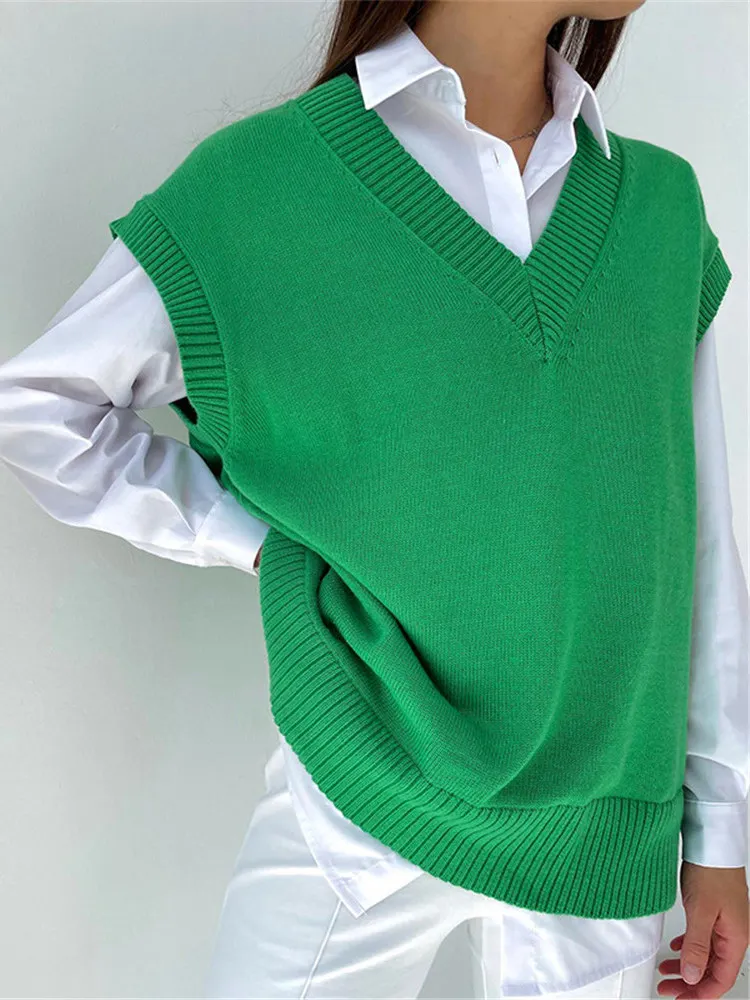 Осенне-зимний вязаный жилет с V-образным вырезом, женский свободный свитер без рукавов, жилет, Новый Свободный корейский топ
Осенне-зимний вязаный жилет с V-образным вырезом, женский свободный свитер без рукавов, жилет, Новый Свободный корейский топ