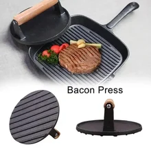 New Outdoor Cast Iron Meat Pressure Plate Teppanyaki Plates Steak Press with Wooden Handle Grill Fry Barbecue for BBQ Household