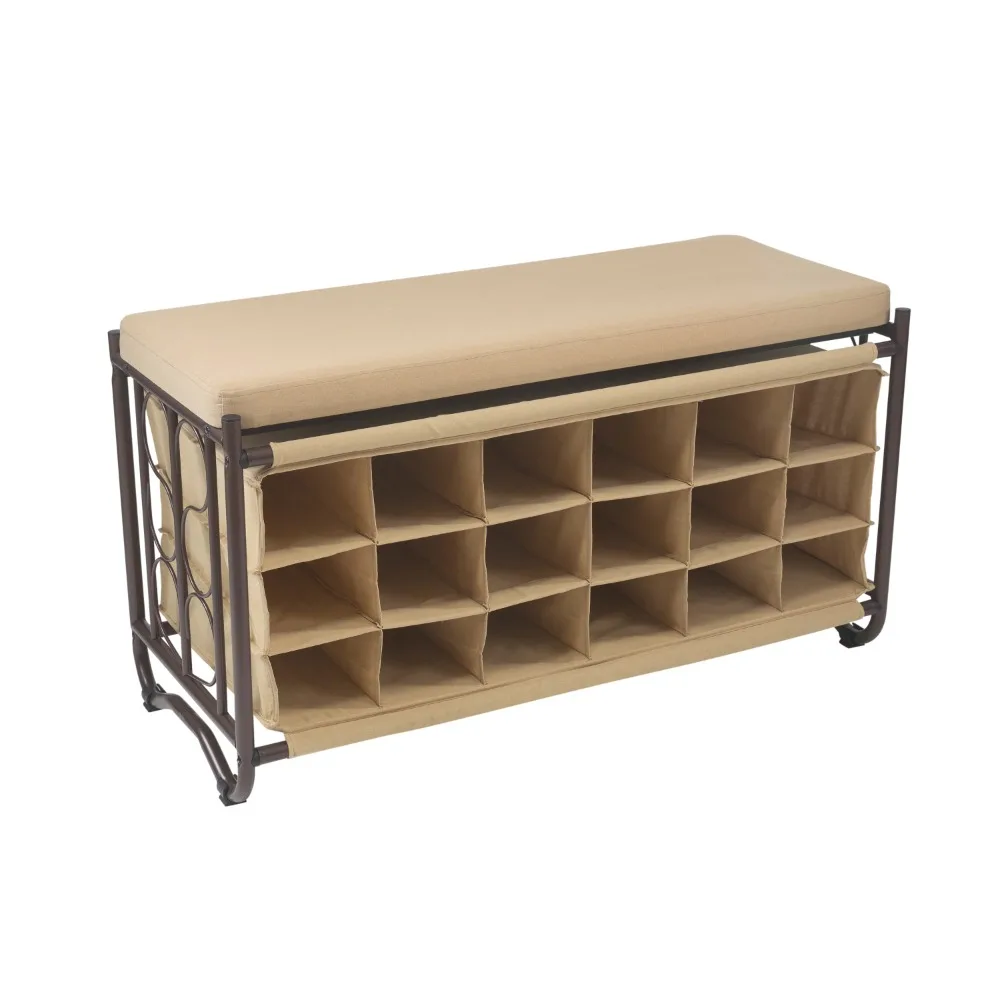 Organize It All 18 Pair Shoe Rack and Bench in Tan with Bronze Frame
Organize It All 18 Pair Shoe Rack and Bench in Tan with Bronze Frame