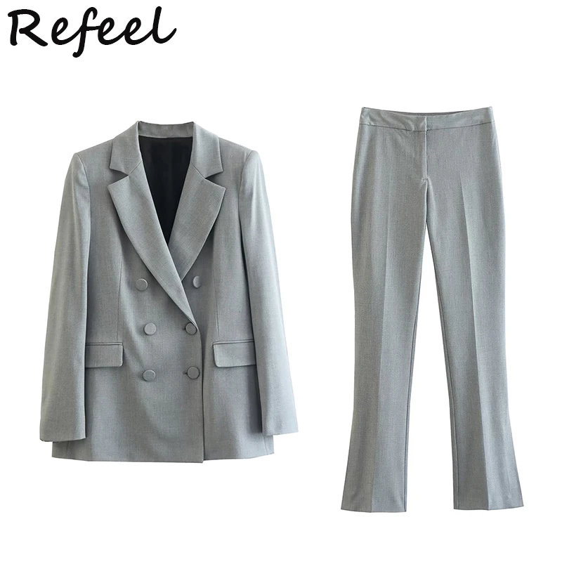 Refeel Women Blazers Solid Jacket Loose High Waist Double Breasted Button Outwear Buttons Female Casual Gray Pant Two Piece Sets
Refeel Women Blazers Solid Jacket Loose High Waist Double Breasted Button Outwear Buttons Female Casual Gray Pant Two Piece Sets