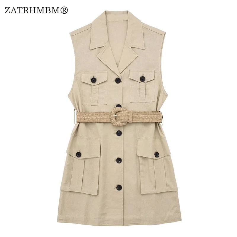 ZATRHMBM Women 2023 Summer New Fashion With Belt Linen Blend Tank Tops Vintage Sleeveless Button Up Female Chic Vest Top Mujer
ZATRHMBM Women 2023 Summer New Fashion With Belt Linen Blend Tank Tops Vintage Sleeveless Button Up Female Chic Vest Top Mujer