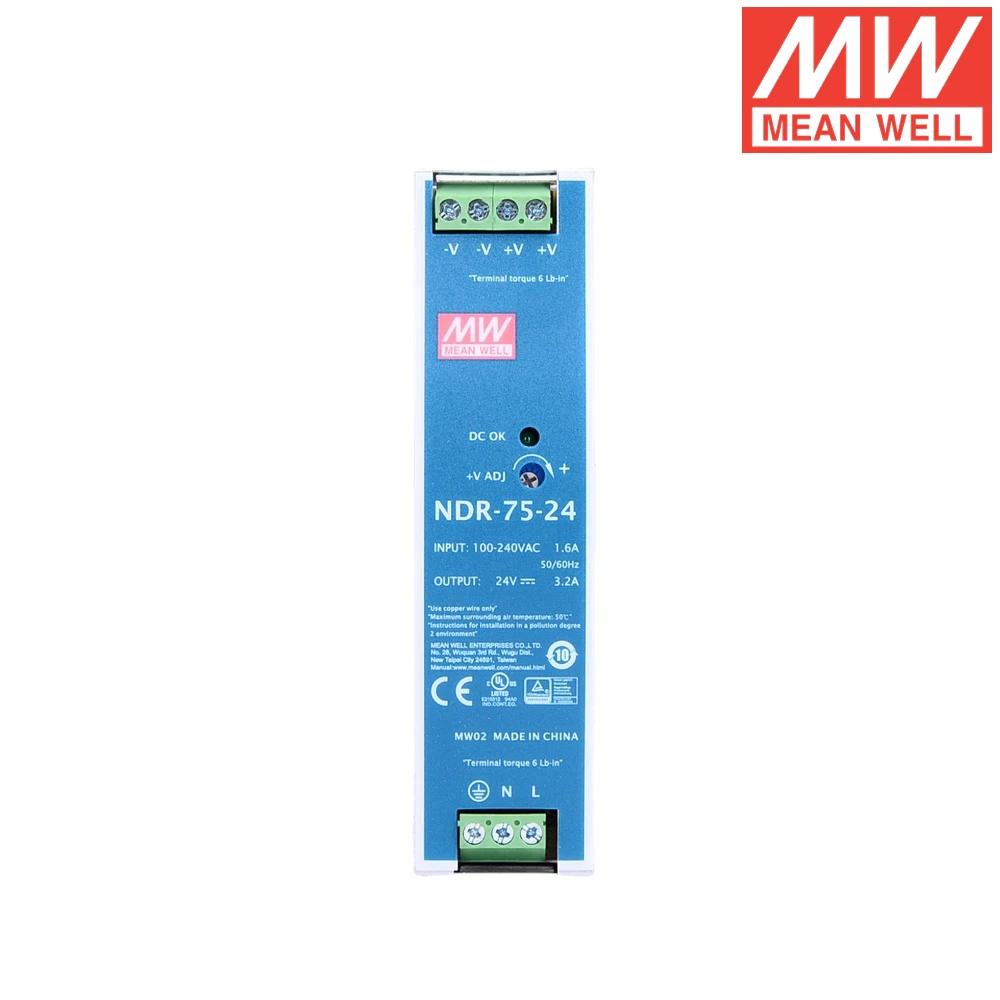 NDR-75-24 Taiwan Meanwell 24V DC 3A-3.2A единичный выходной Промышленный Блок питания на DIN-рейке 75W Thin DR
NDR-75-24 Taiwan Meanwell 24V DC 3A-3.2A единичный выходной Промышленный Блок питания на DIN-рейке 75W Thin DR