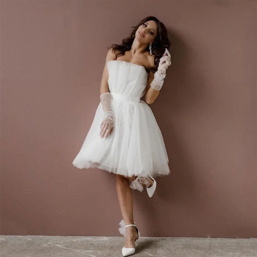 Simple Bride Gowns Scalloped Sleeveless Zipper Backless Wedding Dresses For Women Tulle A-Line Knee Length Vestido De Noiva
Simple Bride Gowns Scalloped Sleeveless Zipper Backless Wedding Dresses For Women Tulle A-Line Knee Length Vestido De Noiva
