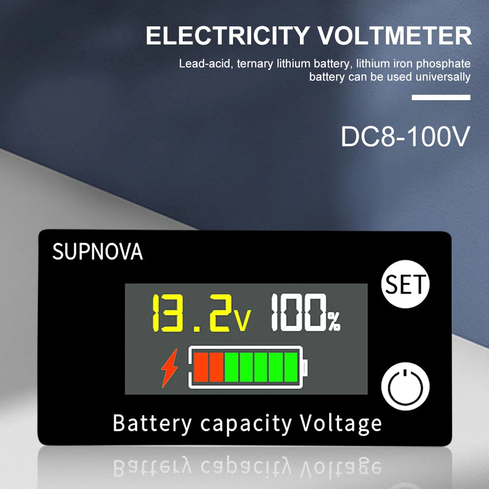 

DC 8V-100V Battery Capacity Indicator Lead Acid Lithium Gauge Monitors for Car Motorcycle Voltmeter Voltage Gauge