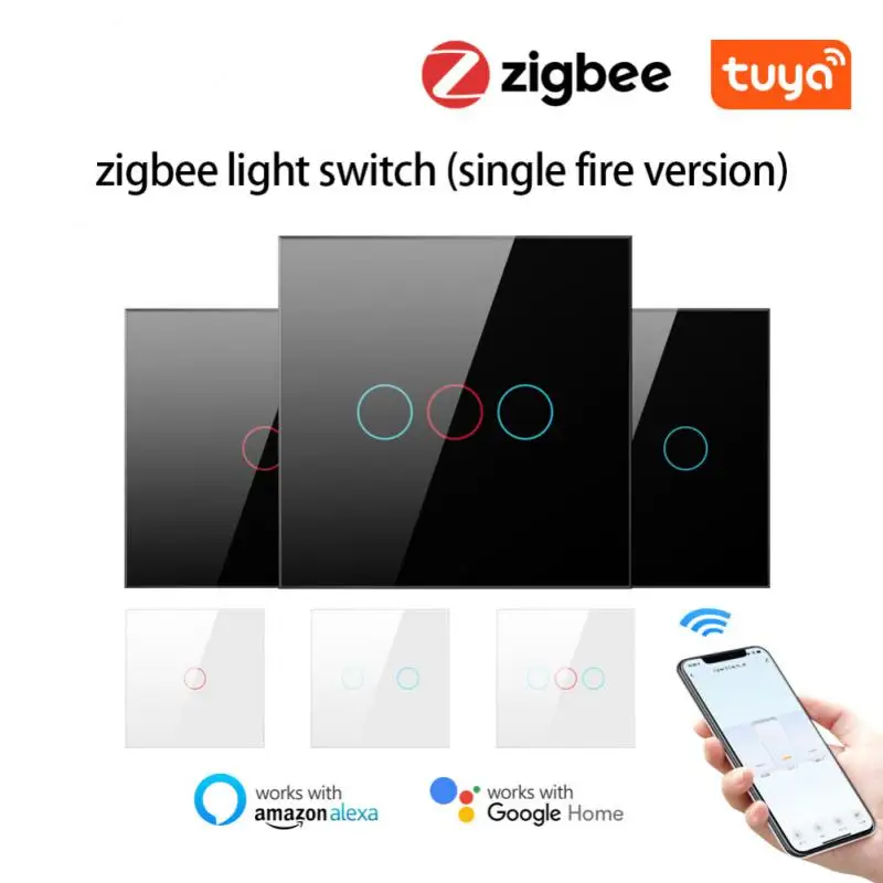 

Умный выключатель с таймером Zigbee, сенсорный переключатель со стеклянной панелью, голосовым управлением, 2/3 клавиш, работает с Alexa Google Home