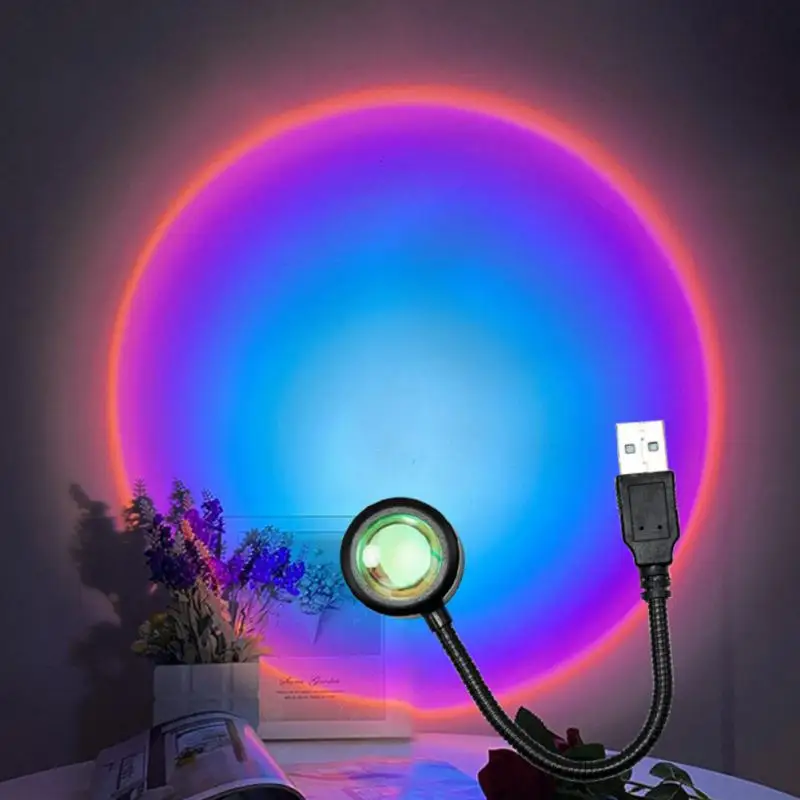 

USB-лампа С закатом, светодиодный Радужный неоновый ночник, проектор для фотосъемки, настенный атмосферный светильник для спальни, домашний декор для комнаты, подарок