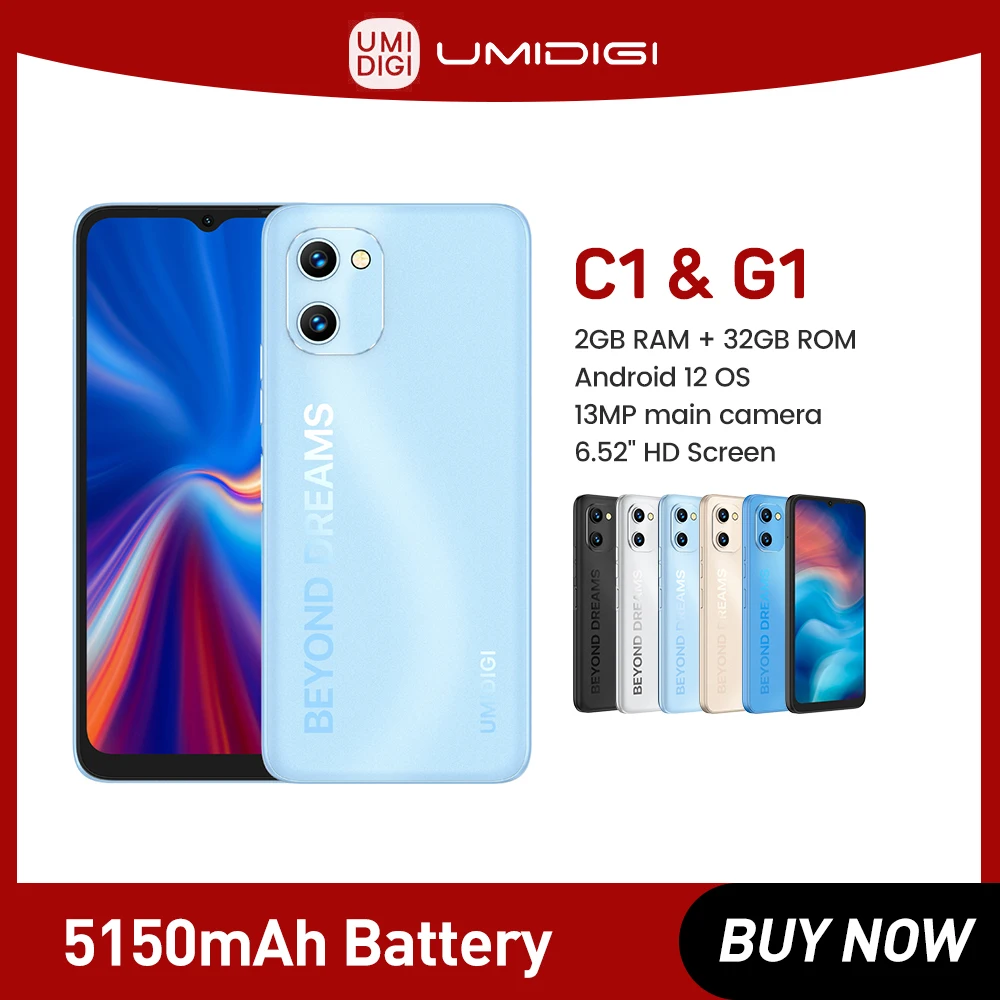 

UMIDIGI C1/G1 6.52" FHD+ Screen Smartphone Android 12 2GB+32GB MTK6739 Quad Core 13MP Camera 5150mAh Mobile Global Version