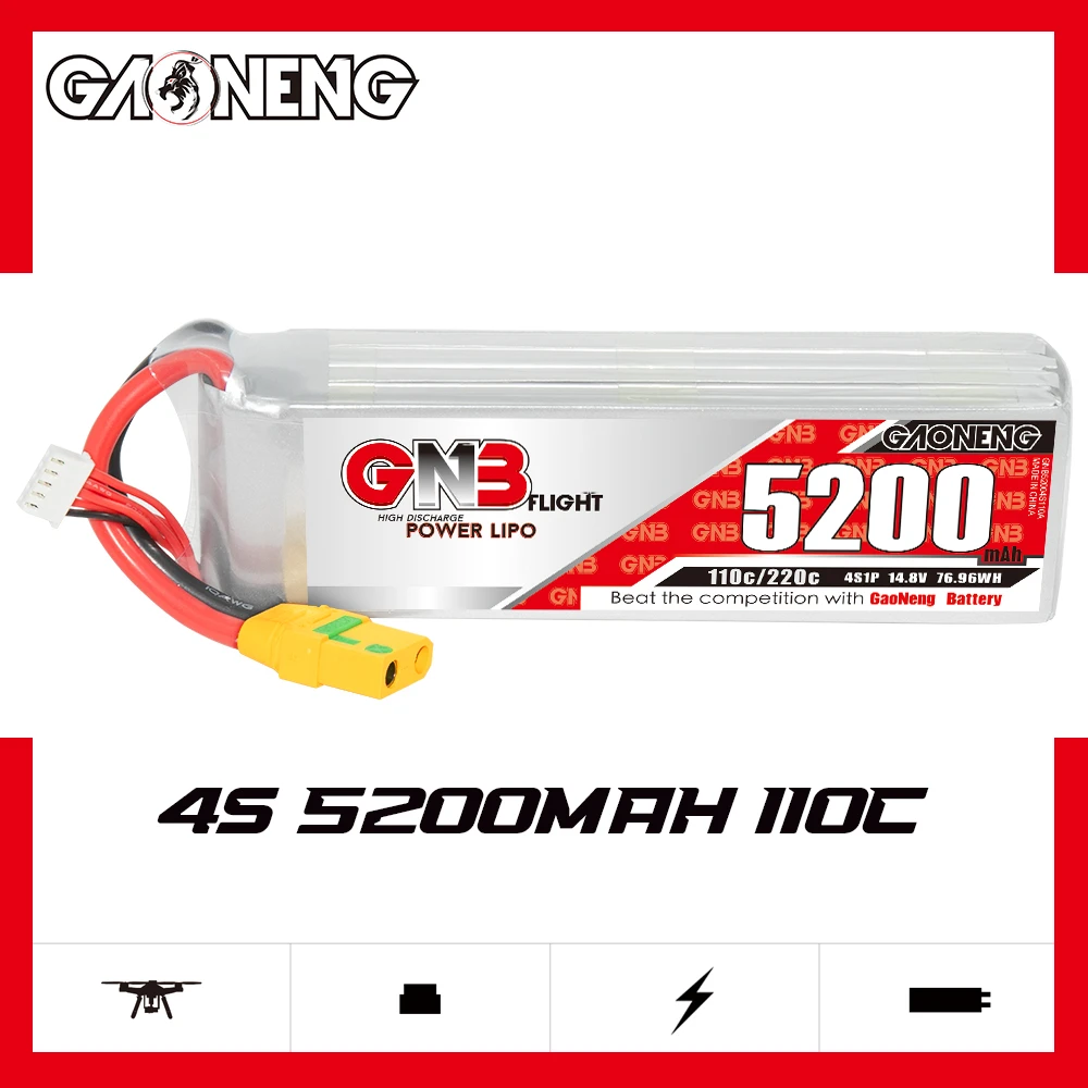 Литий-полимерный аккумулятор GAOENG GNB 4S1P 5200 мАч 14,8 в 110C с разъемом XT60 XT90S EC5 для БПЛА, радиоуправляемого автомобиля, лодки, вертолета, квадрокоптера, запчасти
Литий-полимерный аккумулятор GAOENG GNB 4S1P 5200 мАч 14,8 в 110C с разъемом XT60 XT90S EC5 для БПЛА, радиоуправляемого автомобиля, лодки, вертолета, квадрокоптера, запчасти