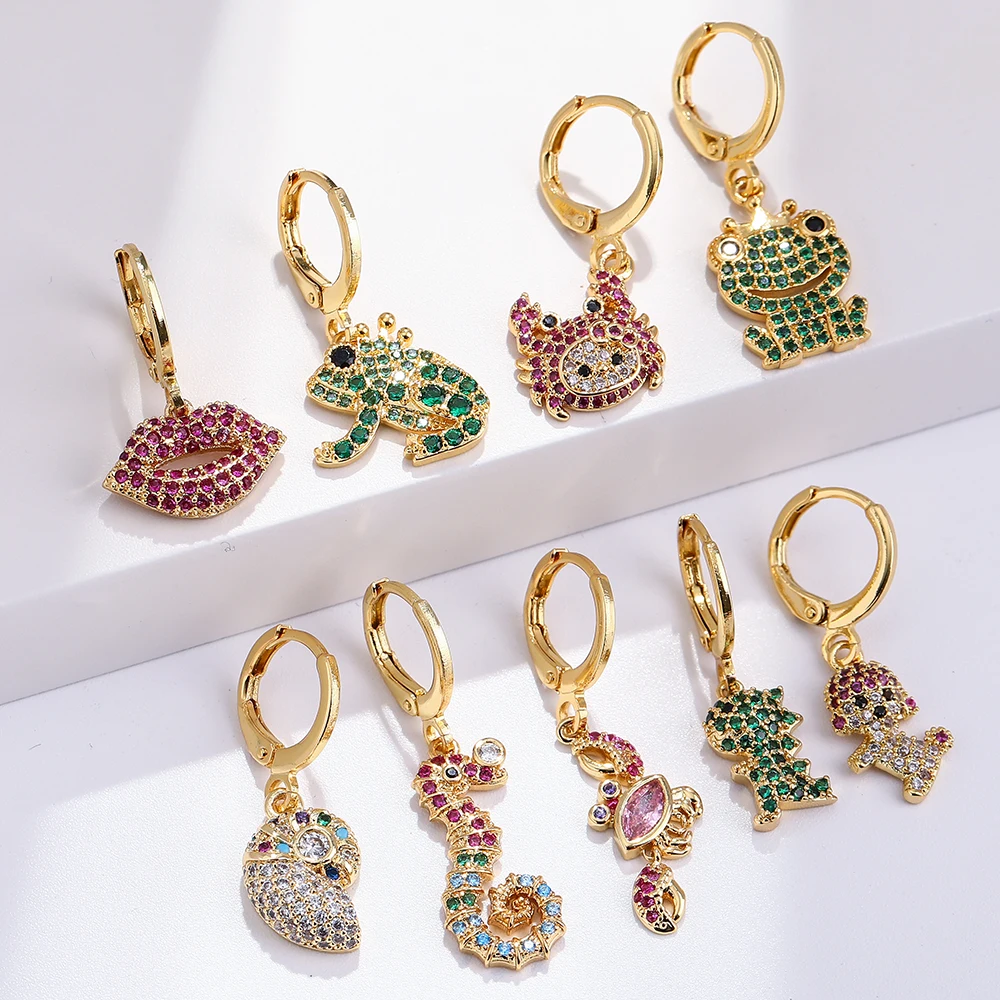 Fashion Cute Frog Copper Hoop Earring for Women Jewelry Gold Color Inlaid Colored Zircon Crab Dinosaur Pirecing Stud Earring
Fashion Cute Frog Copper Hoop Earring for Women Jewelry Gold Color Inlaid Colored Zircon Crab Dinosaur Pirecing Stud Earring