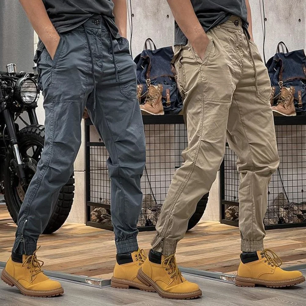 

Брюки-карго мужские однотонные, уличная одежда с несколькими карманами, свободные штаны до щиколотки с поясом на резинке, на шнуровке, для работы