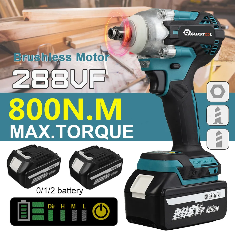 MUSTOOL 800N.M Brushless Electric Impact Wrench 1/2 inch Cordless Wrench 288VF Li Battery Power Tools for Makita 18V Battery 
MUSTOOL 800N.M Brushless Electric Impact Wrench 1/2 inch Cordless Wrench 288VF Li Battery Power Tools for Makita 18V Battery