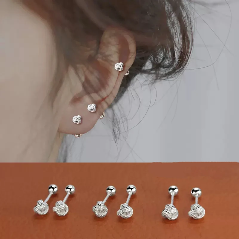 

1Pair 999 Sterling Silver tragus Cartilage Helix Stud Earrings for Women Men Conch Rook Daith Lobe Ear Screw Piercing Jewelry
