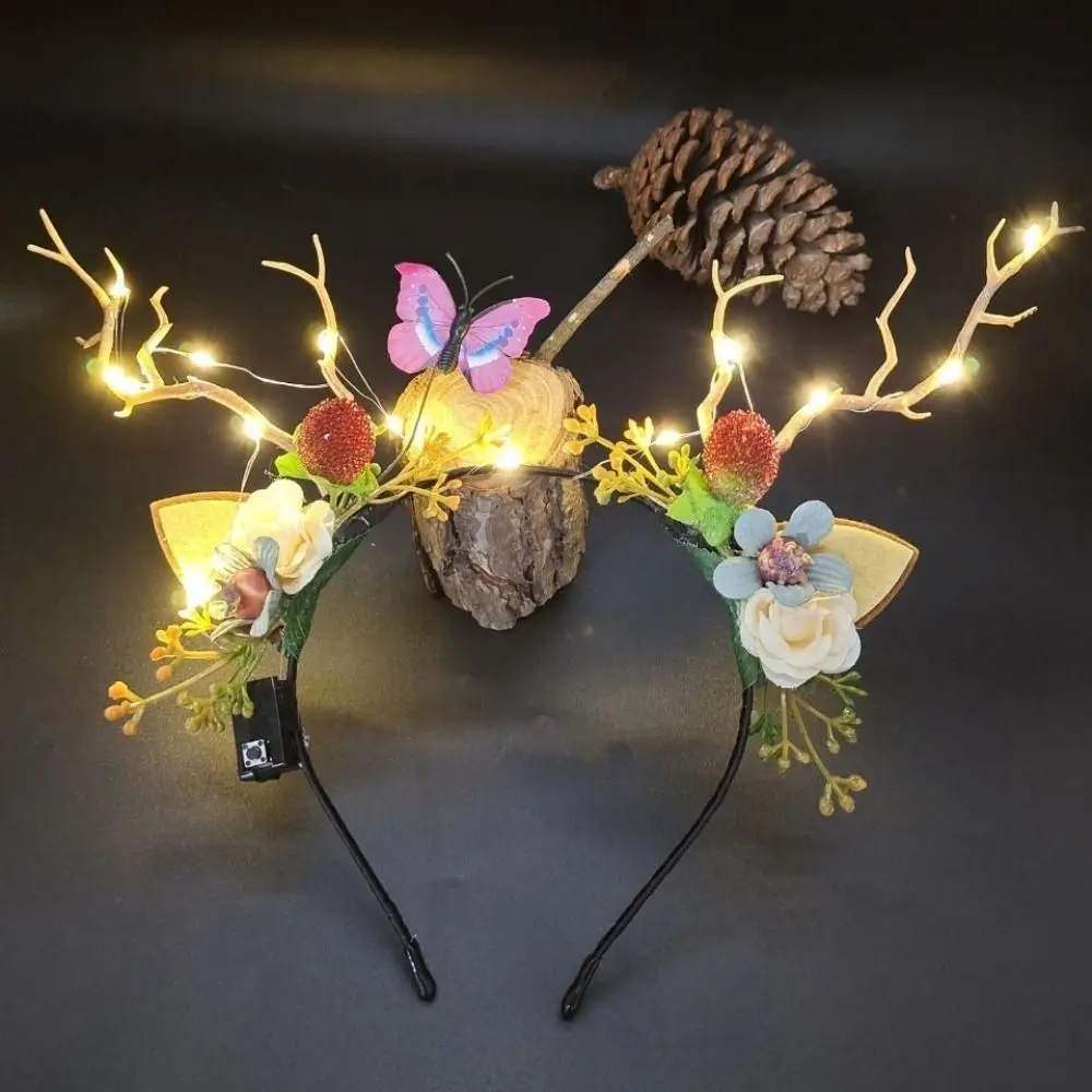 

LED Deer Ear Antler Headband Luminous Headdress Elk Ears Headband Hair Hoop For Women Christmas Party Festival Decoration