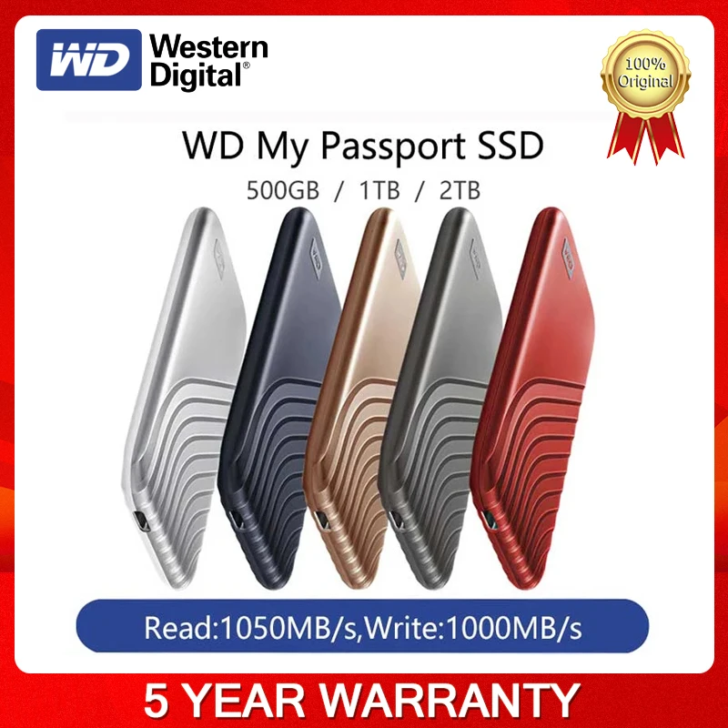 

Western Digital WD My Passport SSD 1TB NVMe External Portable Solid State Drive 500GB Type-C USB3.2 Encrypted Mobile Hard Drive