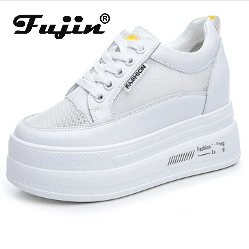 

Fujin 7cm Genuine Leather Chunky Women Platform Wedge Sneakers Hollow Causal Walking Breathable Vulcanize Comfy Fashion Shoes