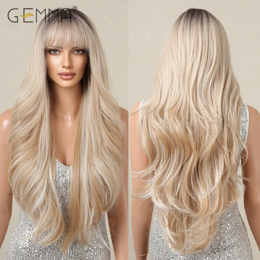 Long Wavy Ombre Platinum Blonde Synthetic Hair Wig with Bangs for Women Dark Roots Natural Wave Cosplay Daily Wig Heat Resistant
Long Wavy Ombre Platinum Blonde Synthetic Hair Wig with Bangs for Women Dark Roots Natural Wave Cosplay Daily Wig Heat Resistant