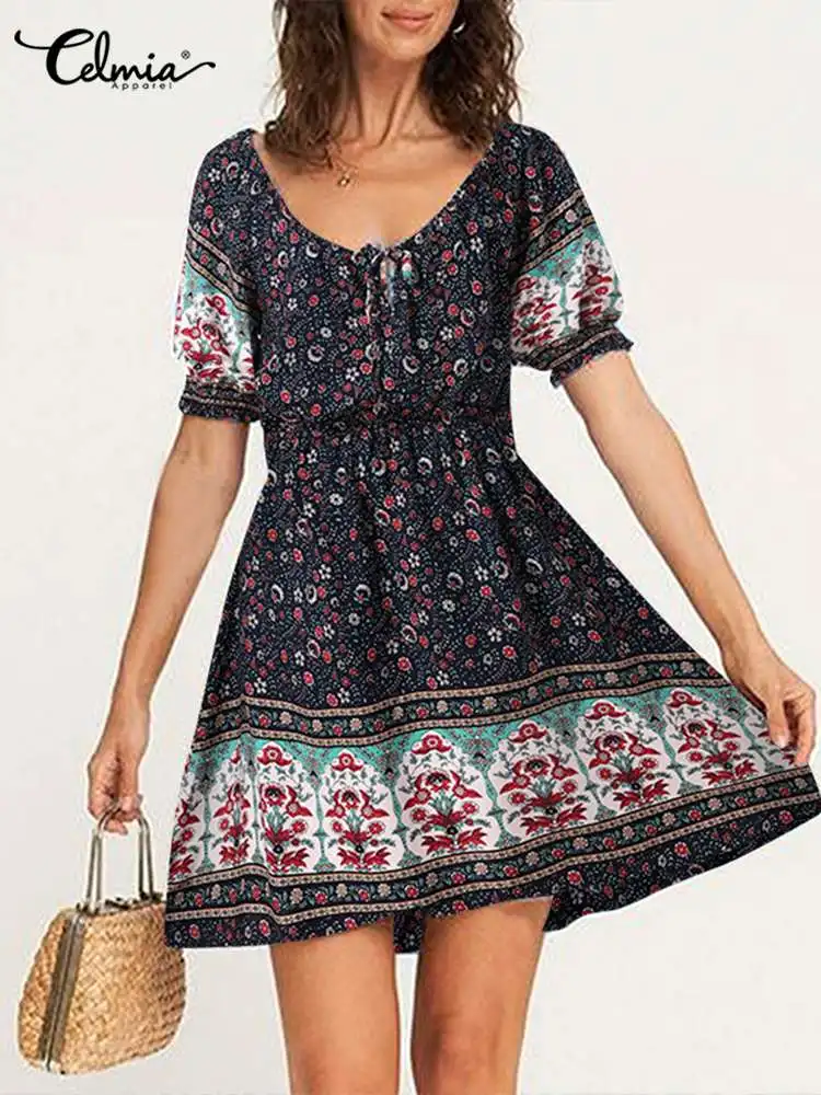 Celmia Short Puff Sleeve Bohemian Mini Dress O-neck Bandage 2022 Summer Holiday Vestidos Floral Printing Casual Women Sundress
Celmia Short Puff Sleeve Bohemian Mini Dress O-neck Bandage 2022 Summer Holiday Vestidos Floral Printing Casual Women Sundress