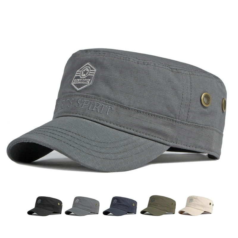 Spring Summer Cotton Military Caps Men's Embroidered Cap Outdoor Sun Hat Flat Top Hat Visors Hat Trucker Snapback Baseball Cap
Spring Summer Cotton Military Caps Men's Embroidered Cap Outdoor Sun Hat Flat Top Hat Visors Hat Trucker Snapback Baseball Cap