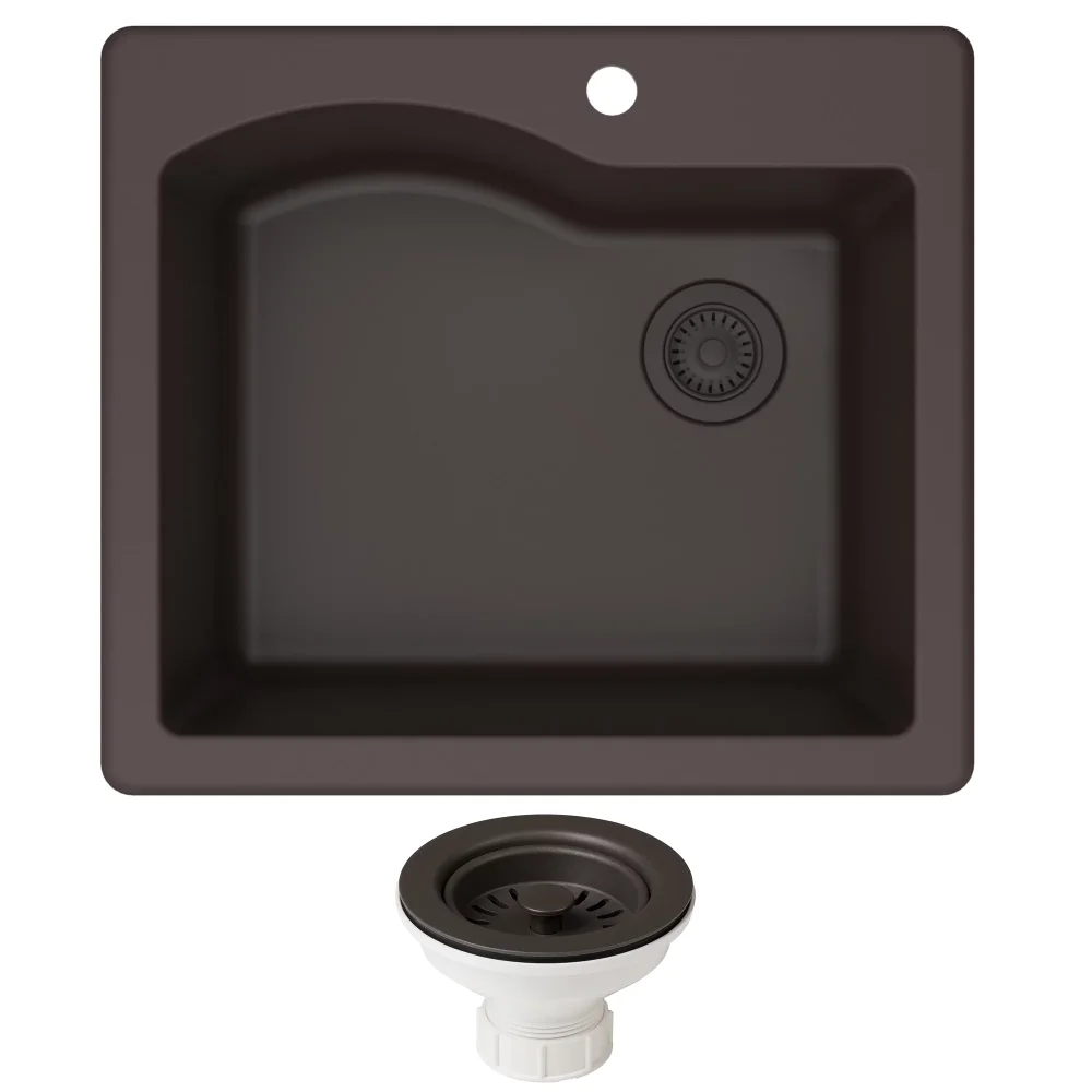 KRAUS Quarza 25 Dual Mount Single Bowl Granite Kitchen Sink and Strainer in Brown
KRAUS Quarza 25 Dual Mount Single Bowl Granite Kitchen Sink and Strainer in Brown
