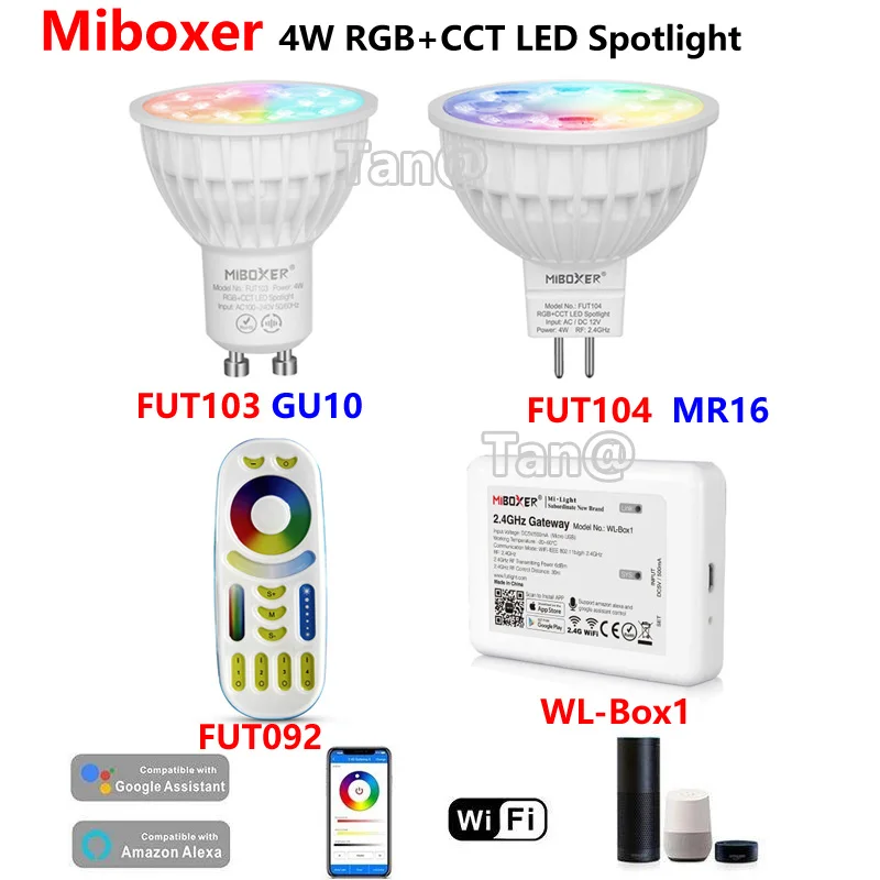 Miboxer 4W RGB CCT LED Spotlight FUT103 GU10/FUT104 MR16 Ceiling LED Bulb 2.4G RF Remote WiFi APP Alexa Voice Control Smart Lamp
Miboxer 4W RGB CCT LED Spotlight FUT103 GU10/FUT104 MR16 Ceiling LED Bulb 2.4G RF Remote WiFi APP Alexa Voice Control Smart Lamp