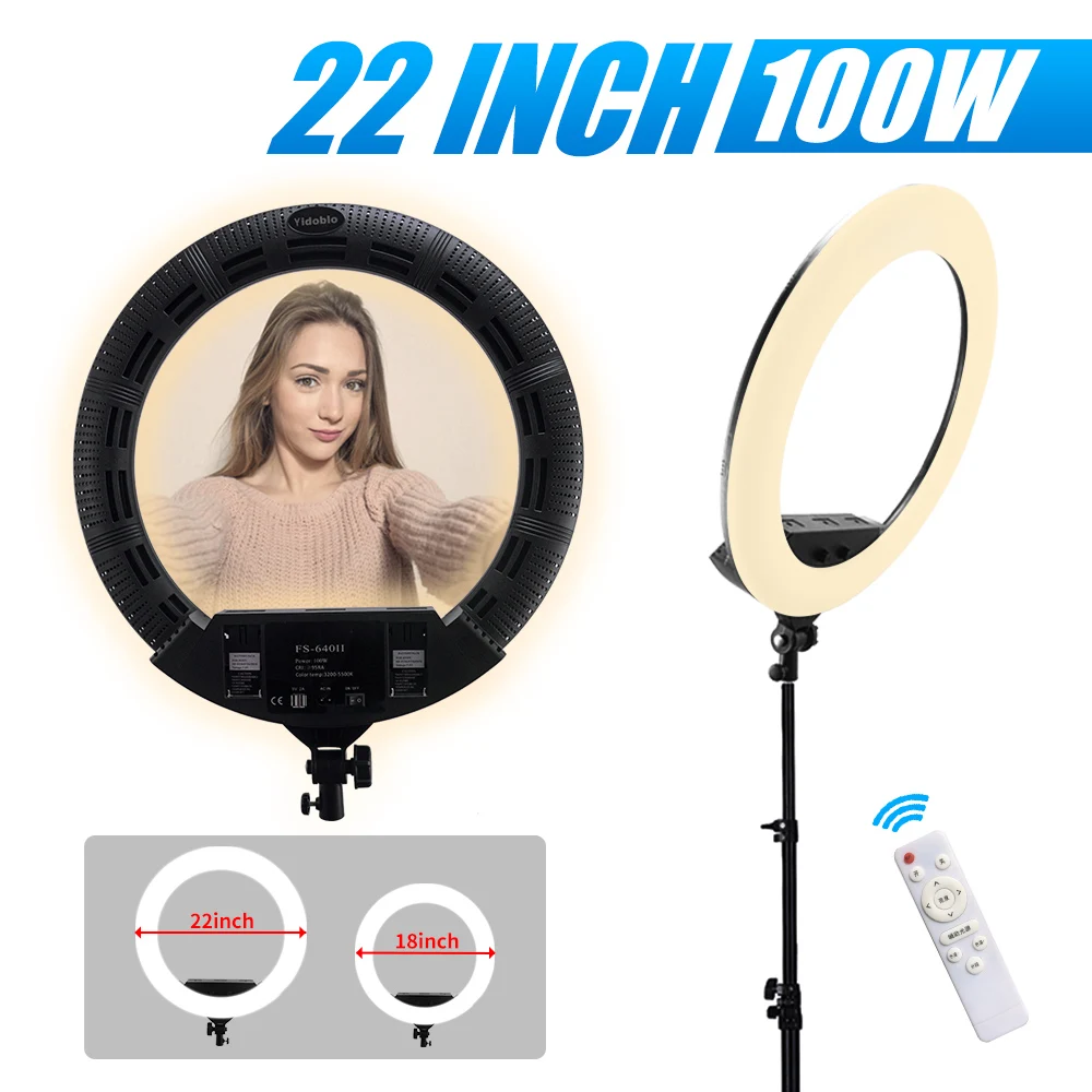 100W 22 Ring lamp 55cm Remote Control Ring Light Kit handbag Tripod 640 LED LED Ring Lamp For Makeup Beauty Nail Skin FS640
100W 22 Ring lamp 55cm Remote Control Ring Light Kit handbag Tripod 640 LED LED Ring Lamp For Makeup Beauty Nail Skin FS640