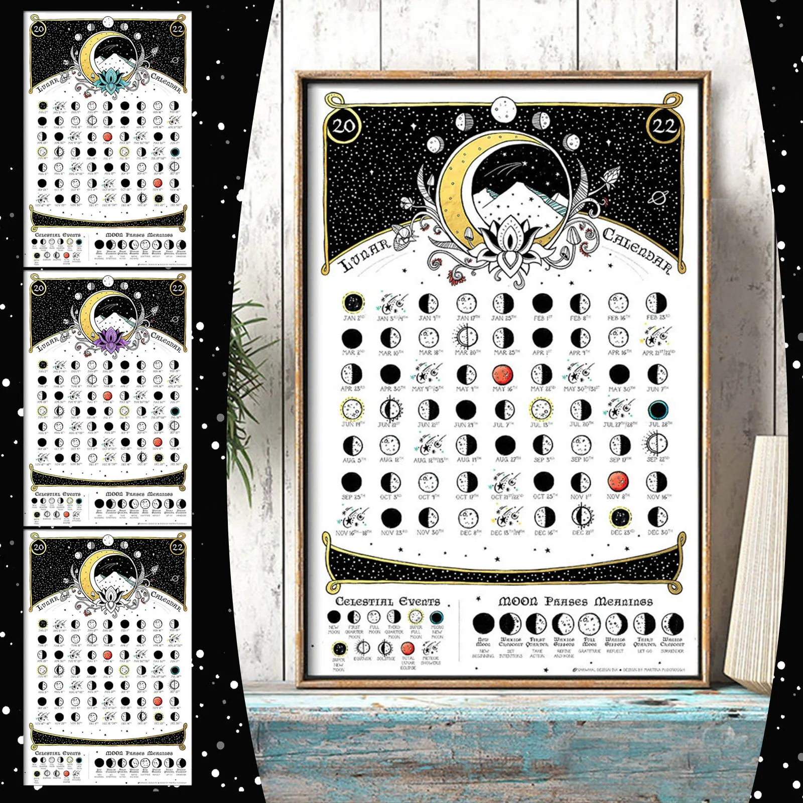 

# Фазы Луны 2022, лунный календарь 2022, фазы Луны, космическая печать, календари для Адвента, домашняя комната, настенный календарь, Прямая поста...