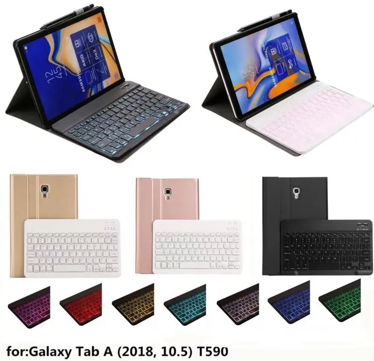 

Tablet shell 7 colors Backlit light Bluetooth Keyboard Case for Samsung Galaxy Tab A 10.5 T590 T595 T597 Keyboard Cover +pen