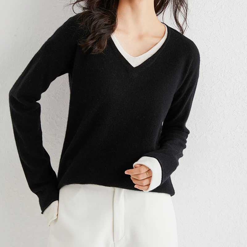 Double V-neck Winter Sweaters Woman 100% Cashmere and Wool Knitting Pullovers Female 4Colors Long sleeve Fashion Soft Jumpers
Double V-neck Winter Sweaters Woman 100% Cashmere and Wool Knitting Pullovers Female 4Colors Long sleeve Fashion Soft Jumpers