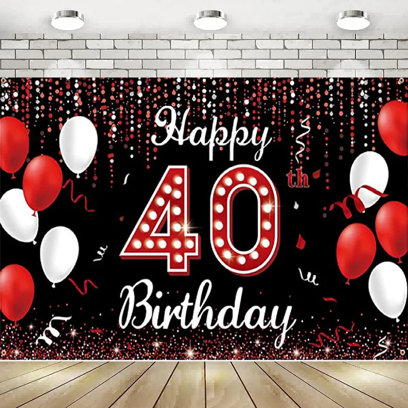 Backdrop Banner Happy 40th Birthday Decoration Red Black White Photo Prop Sign Background Photography Poster Party Balloon Qu
Backdrop Banner Happy 40th Birthday Decoration Red Black White Photo Prop Sign Background Photography Poster Party Balloon Qu
