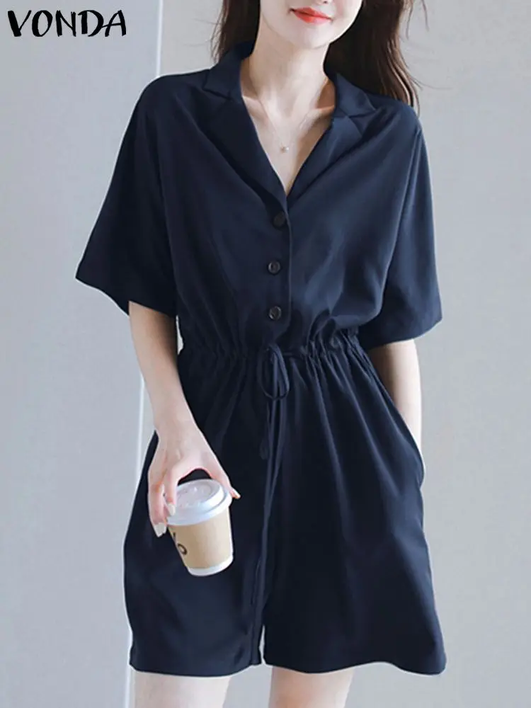 Elegant Summer Jumpsuits VONDA Women Short Playsuits 2023 Short Sleeve Lapel Bandage Pockets Vintage Casual Loose Romper Overall
Elegant Summer Jumpsuits VONDA Women Short Playsuits 2023 Short Sleeve Lapel Bandage Pockets Vintage Casual Loose Romper Overall