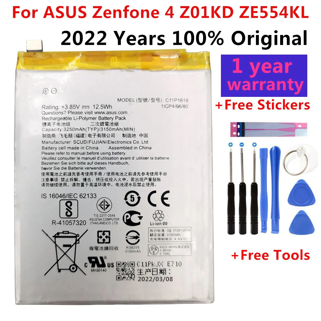 

C11P1618 Original Phone Battery For ASUS Zenfone 4 Z01KD ZE554KL 3250mAh High Capacity Batteries Bateria+Free Tools