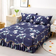 3Pcs Bed Sheet Lace Skirt Elastic Fitted Double Bedspread Mattress Cover Home Pillowcase Bedding Set Bedsheet 2 Seater