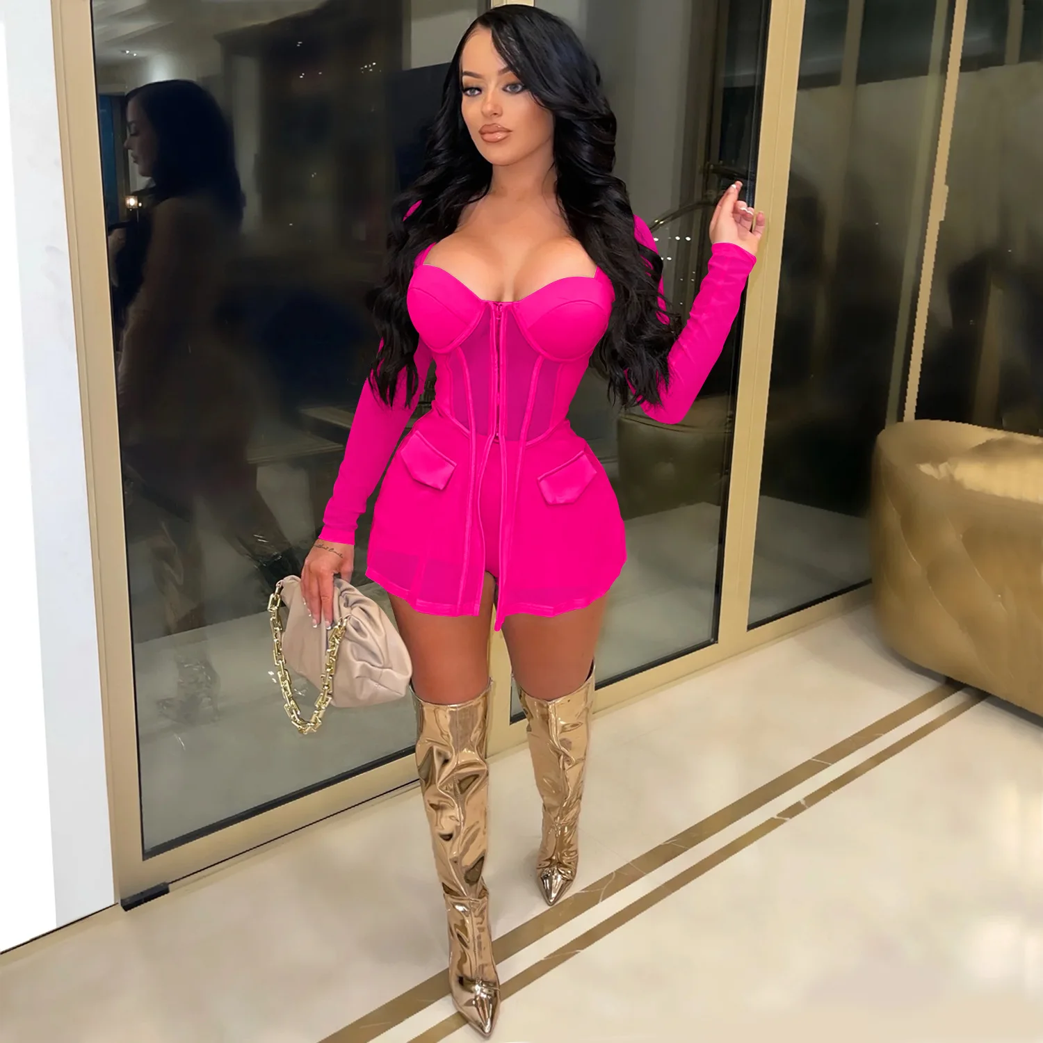 Clothing 2022 Sexy Mesh Patchwork 2pcs Long Sleeve Zipper Sweetheart Blazer Shorts Sweatsuit Tracksuit Two Piece Set Suit Outfit
Clothing 2022 Sexy Mesh Patchwork 2pcs Long Sleeve Zipper Sweetheart Blazer Shorts Sweatsuit Tracksuit Two Piece Set Suit Outfit
