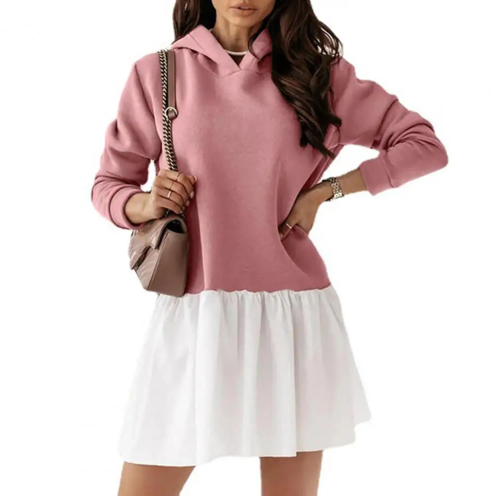 Winter Dress Patchwork Hoodie Skirt Mini Dress Color Matching A-line Pleated Loose Soft Thick Long Sleeve Women's Dress Hooded
Winter Dress Patchwork Hoodie Skirt Mini Dress Color Matching A-line Pleated Loose Soft Thick Long Sleeve Women's Dress Hooded