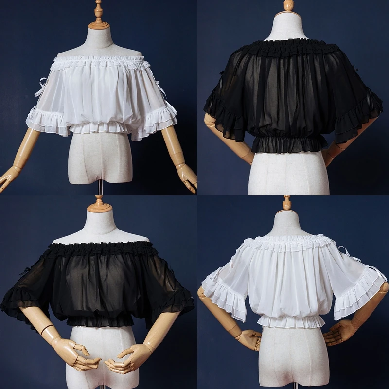 Womens Victorian Lolita Chiffon Ruffle Crop Top Summer Flared Half Sleeve Lace Bowknot Blouse Vintage Bottoming Shirts
Womens Victorian Lolita Chiffon Ruffle Crop Top Summer Flared Half Sleeve Lace Bowknot Blouse Vintage Bottoming Shirts