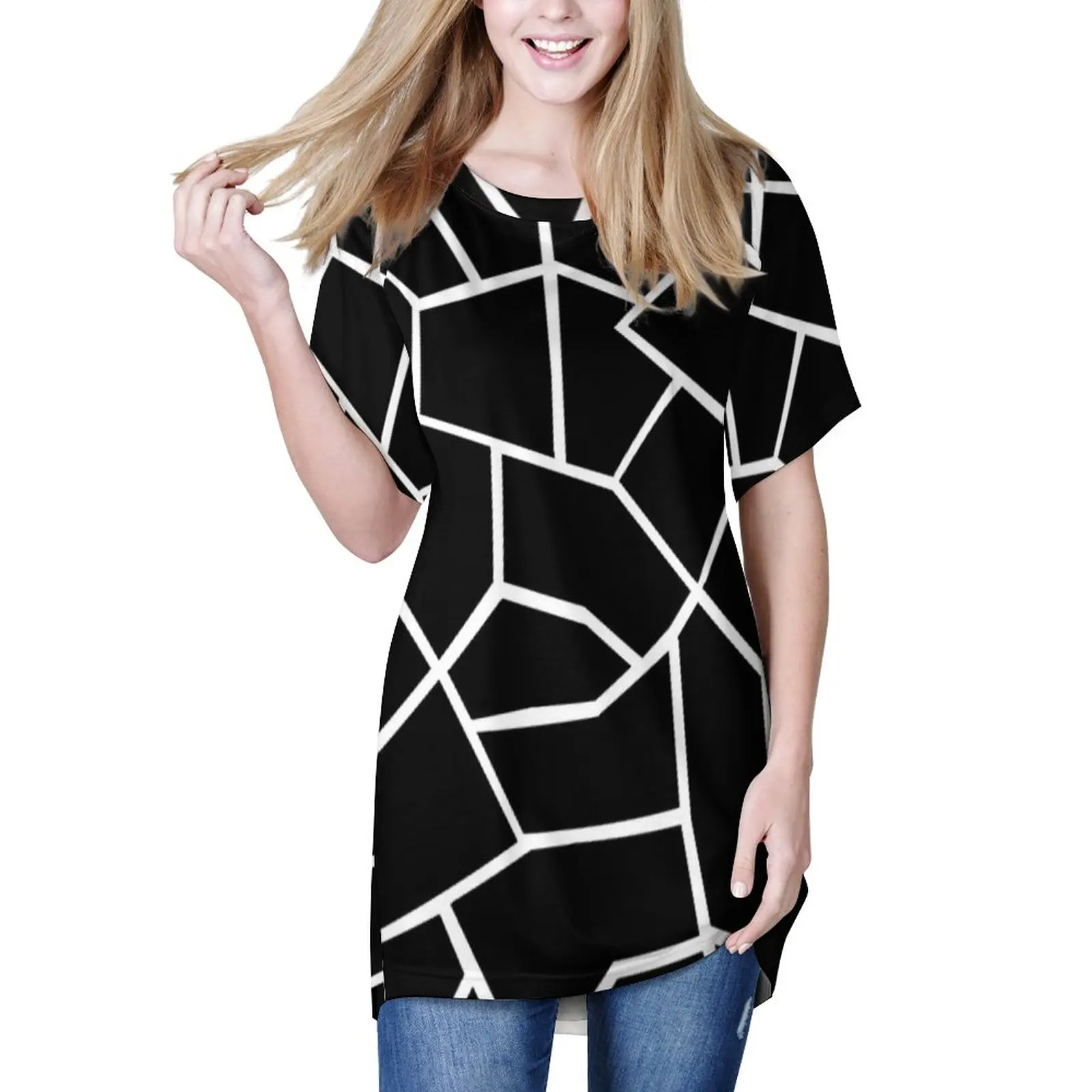 Футболка белая в скандинавском стиле с рисунком, свободная футболка с мозаичным геометрическим рисунком, большие размеры 5XL
Футболка белая в скандинавском стиле с рисунком, свободная футболка с мозаичным геометрическим рисунком, большие размеры 5XL