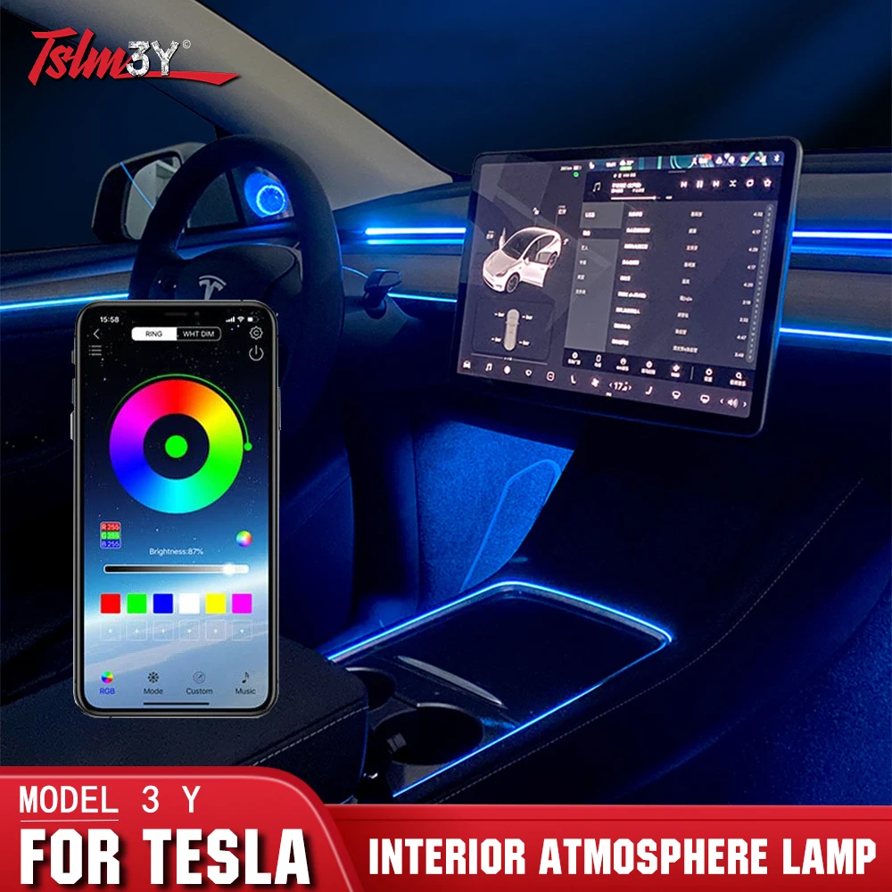 For Tesla Model 3 Y RGB LED Car Interior Ambient Light With App Control Car Fiber Optic Neon Atmosphere Decorative Lamps Strip
For Tesla Model 3 Y RGB LED Car Interior Ambient Light With App Control Car Fiber Optic Neon Atmosphere Decorative Lamps Strip
