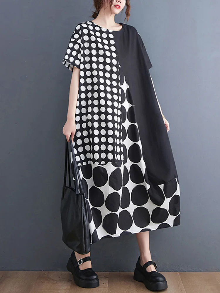 Patchwork Polka Dot Maxi Dresses for Women Plus Size Short Sleeve Loose Casual Vintage Office Lady Dress for Pregnant Women
Patchwork Polka Dot Maxi Dresses for Women Plus Size Short Sleeve Loose Casual Vintage Office Lady Dress for Pregnant Women