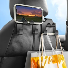 2023 Car Seat Headrest Hook 4 Pack Hanger Storage Organizer Universal for Handbag Purse Coat Fit Universal Vehicle Car Black