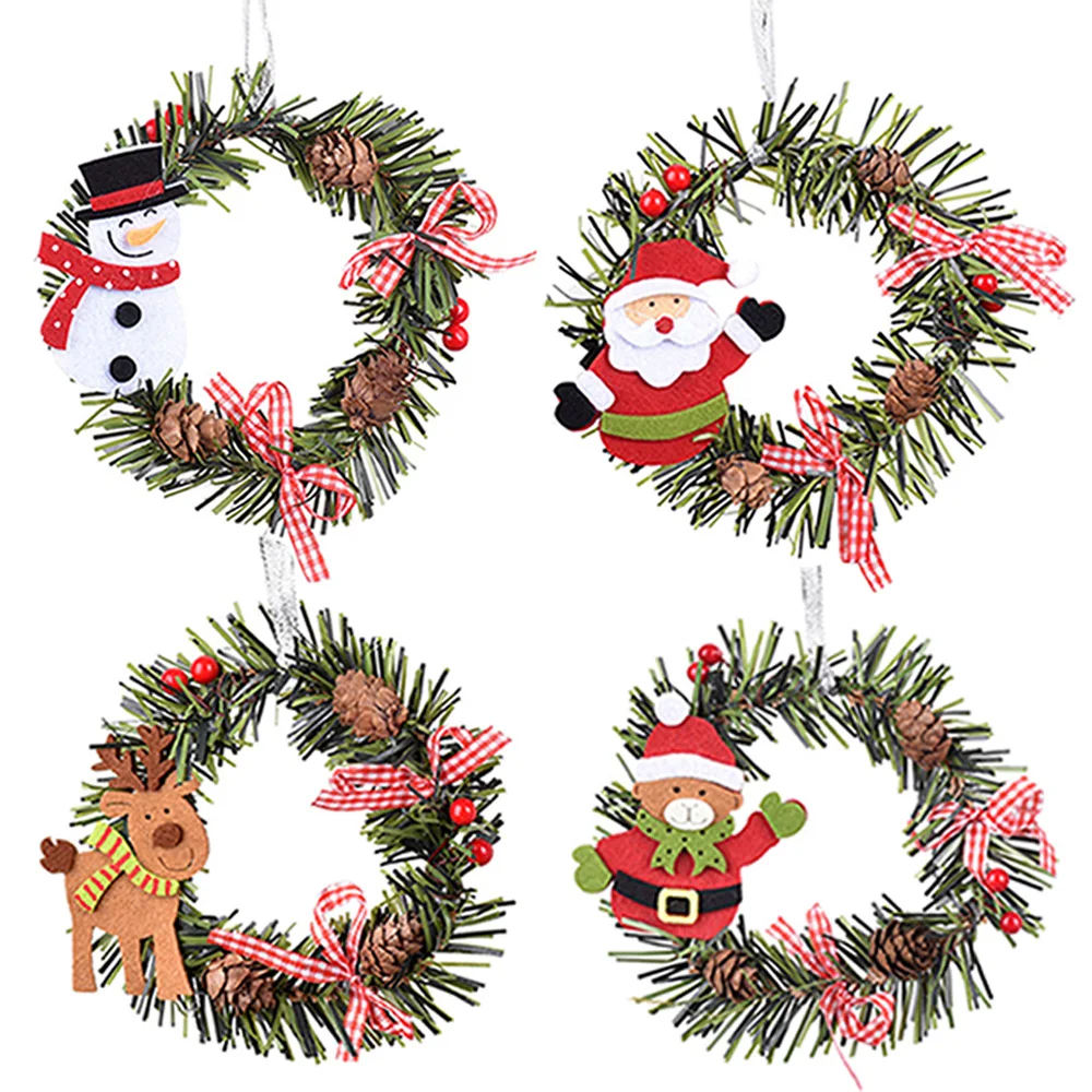 

Christmas Wreath Decor Christmas Pine Front Door with Snowman Santa Claus Elk Penguin Christmas Tree Pine Cone Pendan