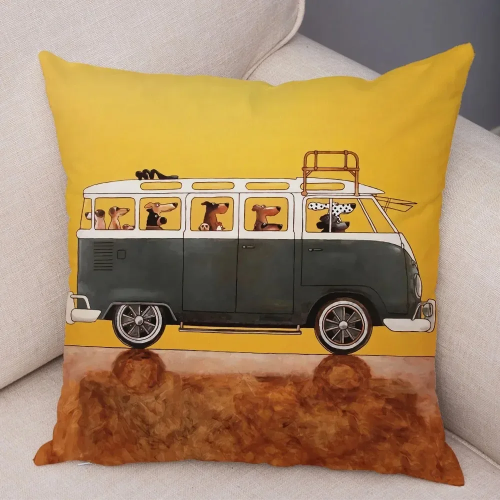 Роскошный Яркий Декоративный чехол для дивана в гостиную с мультяшным рисунком автобуса