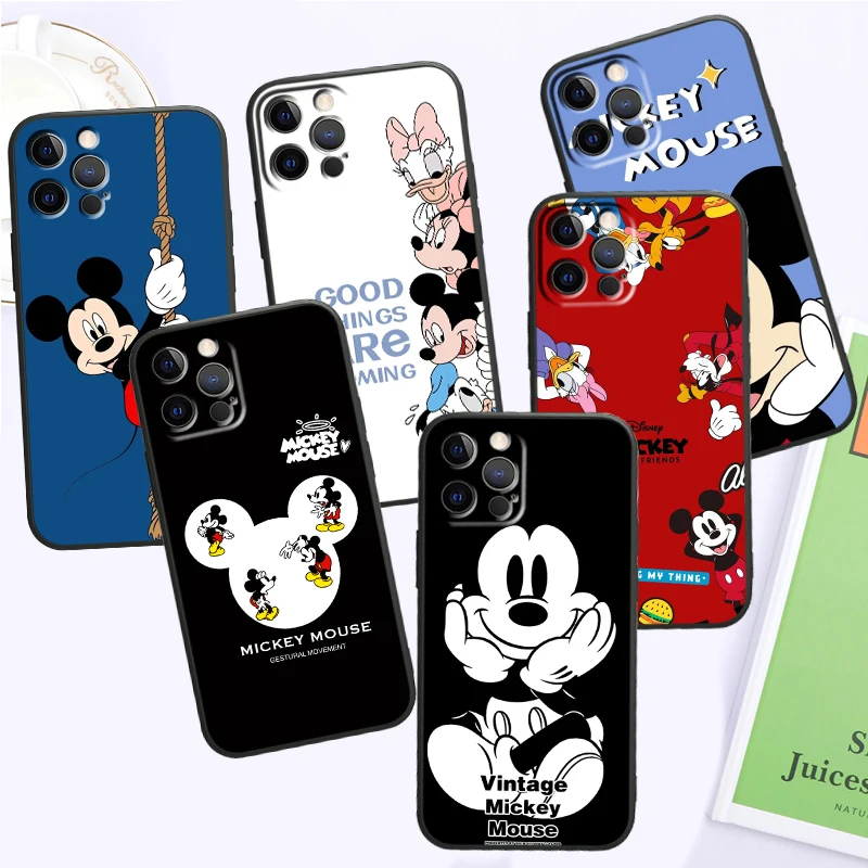 

Luxury Cute Mickey Minnie For iPhone 15 14 13 12 11 XS XR X 8 7 SE Pro Max Plus Mini Black Funda Phone Case