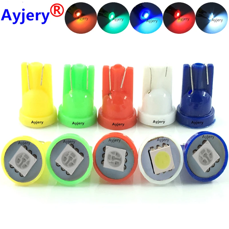 

AYJERY 500pcs T10 LED W5W 5050 1SMD Instrument Reading Dome Lamp Marker Wedge License Plate Light Bulb 168 194 192 DC 12V White