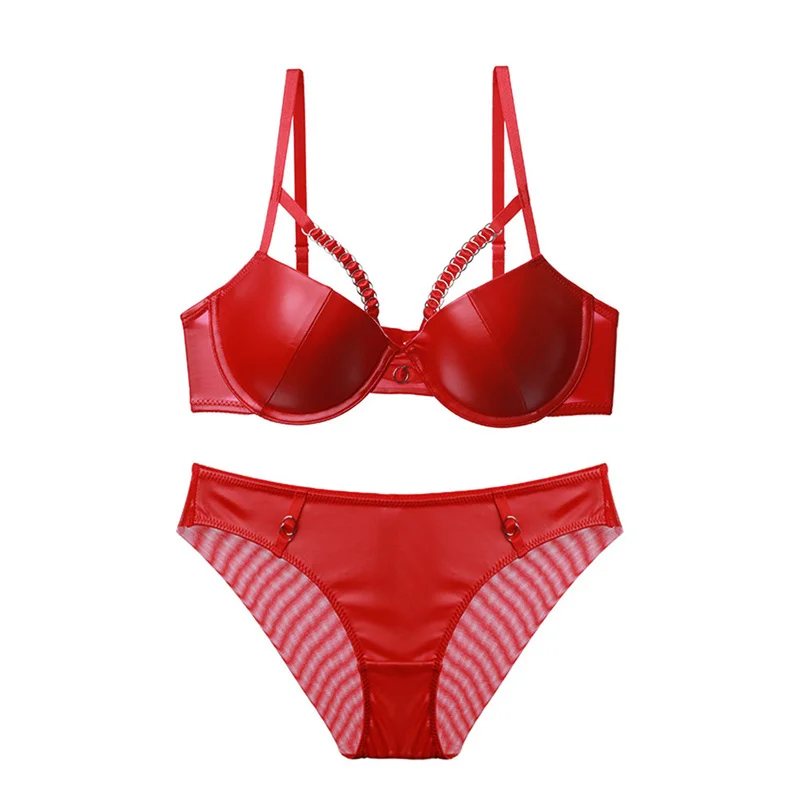 Women's Sexy Bra Set Push Up Solid Pattern PU Leather Cup Seamless Bra and Panties Set Underwire Lingerie Women
Women's Sexy Bra Set Push Up Solid Pattern PU Leather Cup Seamless Bra and Panties Set Underwire Lingerie Women