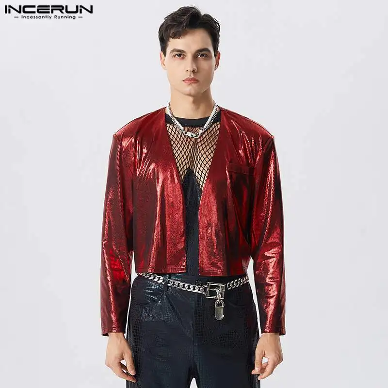 

Fashion Men Blazer Sparkling Open Stitch Long Sleeve Crop Coats Men Streetwear 2023 Shiny Party Nightclub Casual Suits INCERUN