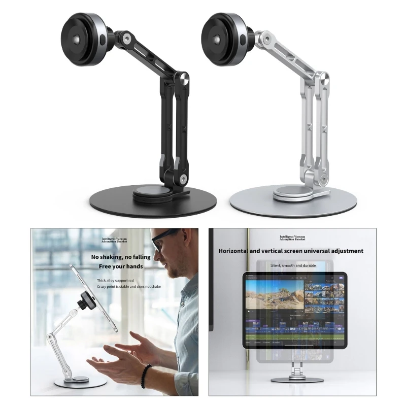 

Tablet Stand Phone Holder with Vacuum Suction Cup Aluminium Alloy Tablets Pad Holder Height Adjustable 360° Drop Shipping