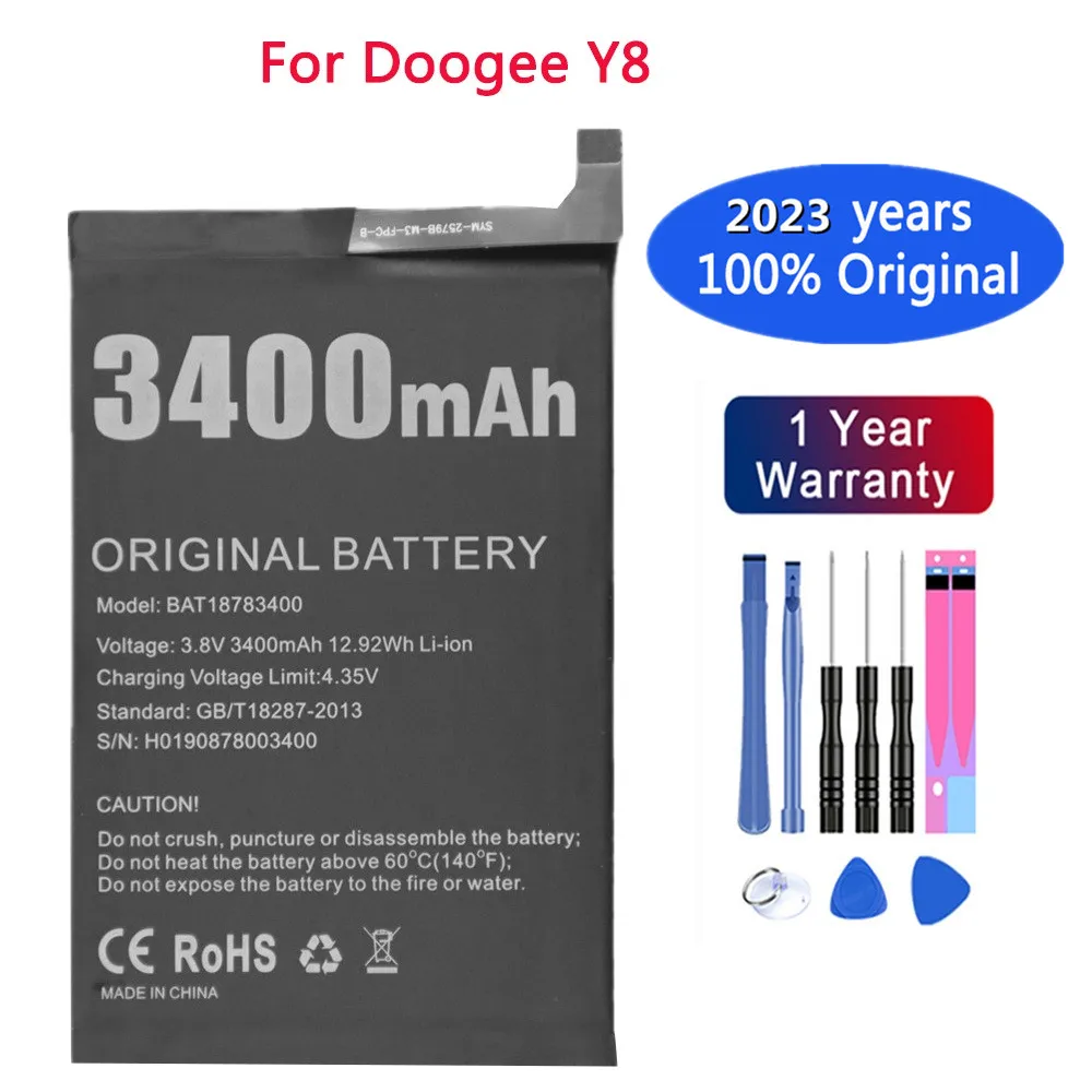 

2023 100% Original Battery For DOOGEE Y8 BAT18783400 Battery 3400mAh High Capacity Long Standby Time Bateria Batterie + Tools